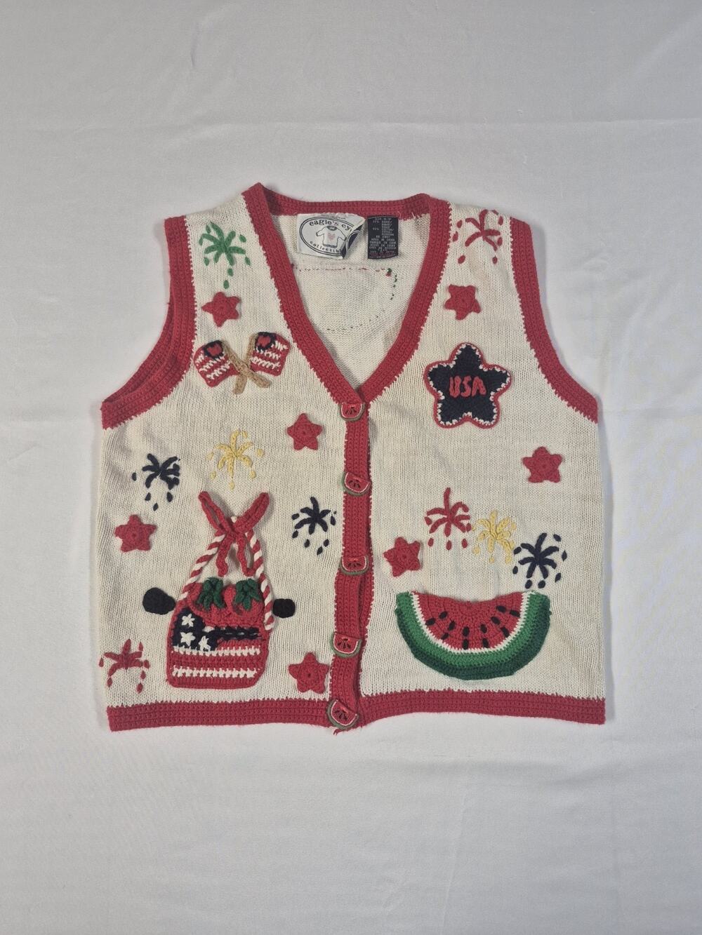 Vintage Eagles Eye Collectibles Patriotic Sweater Vest Size S Watermelon Picnic